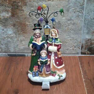 Christmas Caroling Resin Figurine Light Post Stocking Holder